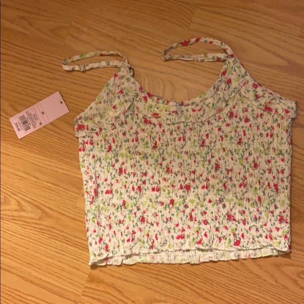 Cropped floral spaghetti string top